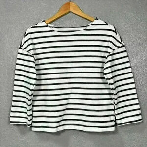 MADEWELL Striped Crop ¾ Sleeve Raw Seam Heavyweight Cotton Sweater Women Small